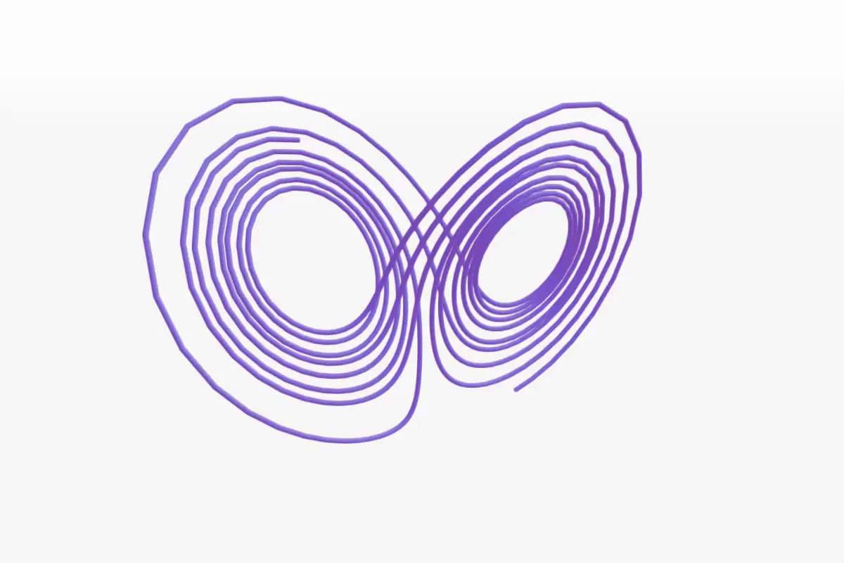 A purple curve that winds around two loops side by side, forming the butterfly shape of the Lorenz attractor